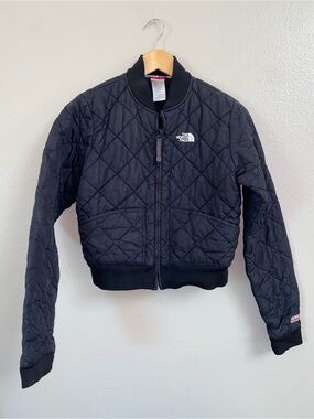 Vintage Y2K The North Face Diamond Quilted Cropped Bomber Jacket Black Women’s S